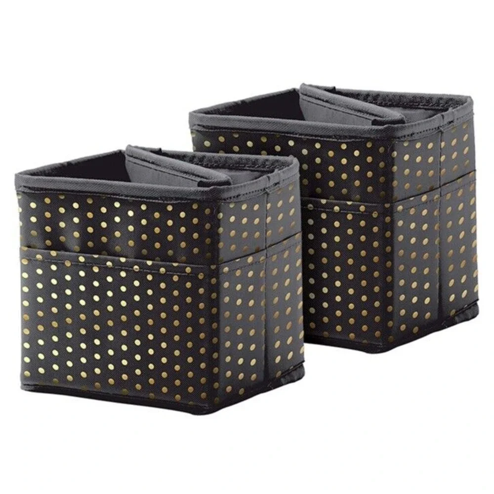 2 Carson Dellosa Tabletop Storage Bins Cubby Baskets Black With Gold‎ Polka Dots